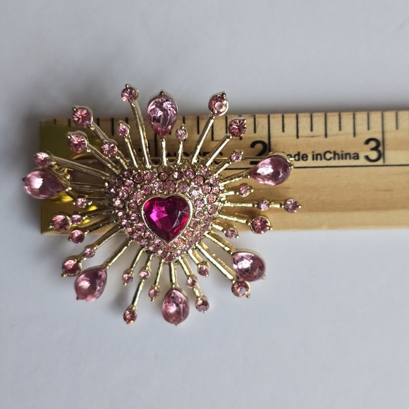 Anne Klein Gold and Pink Radiant Heart Brooch - Picture 5 of 10